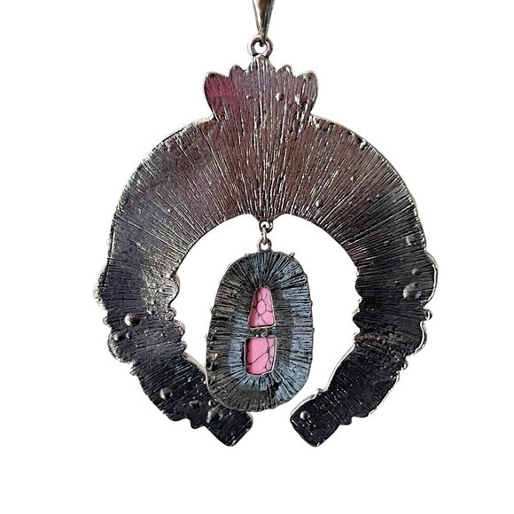 Hippie Howell Guthrie Pink Squash Blossom Boho Long Statement Western Necklace - Picture 4 of 5